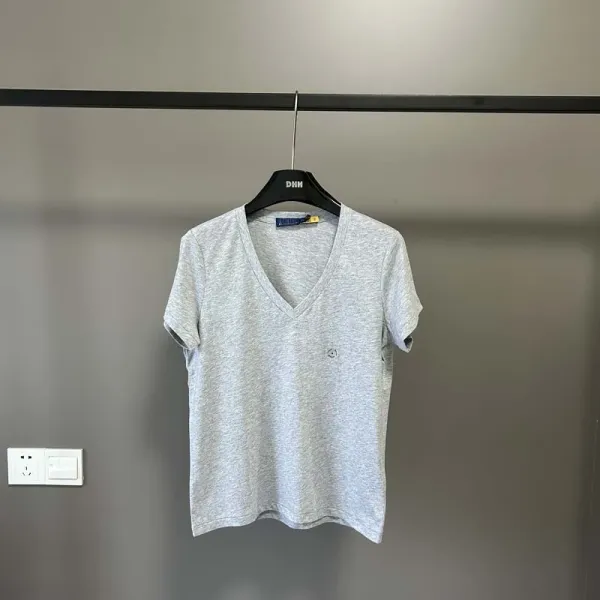 Design V-Neck Short Sleeve T-Shirt Gray - 1