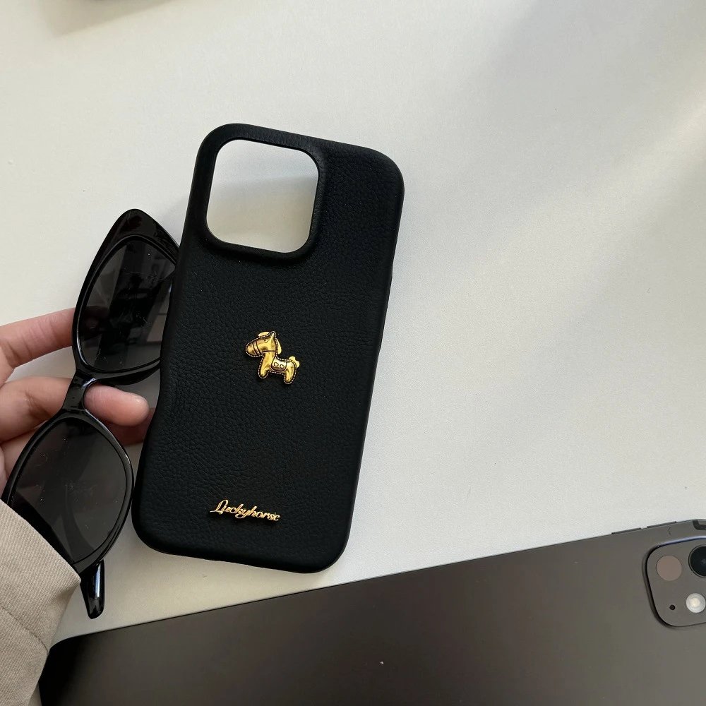 Design Luckyhorse Red Leather Phone Case with Gold Horse Charm Phone Accessories - 10