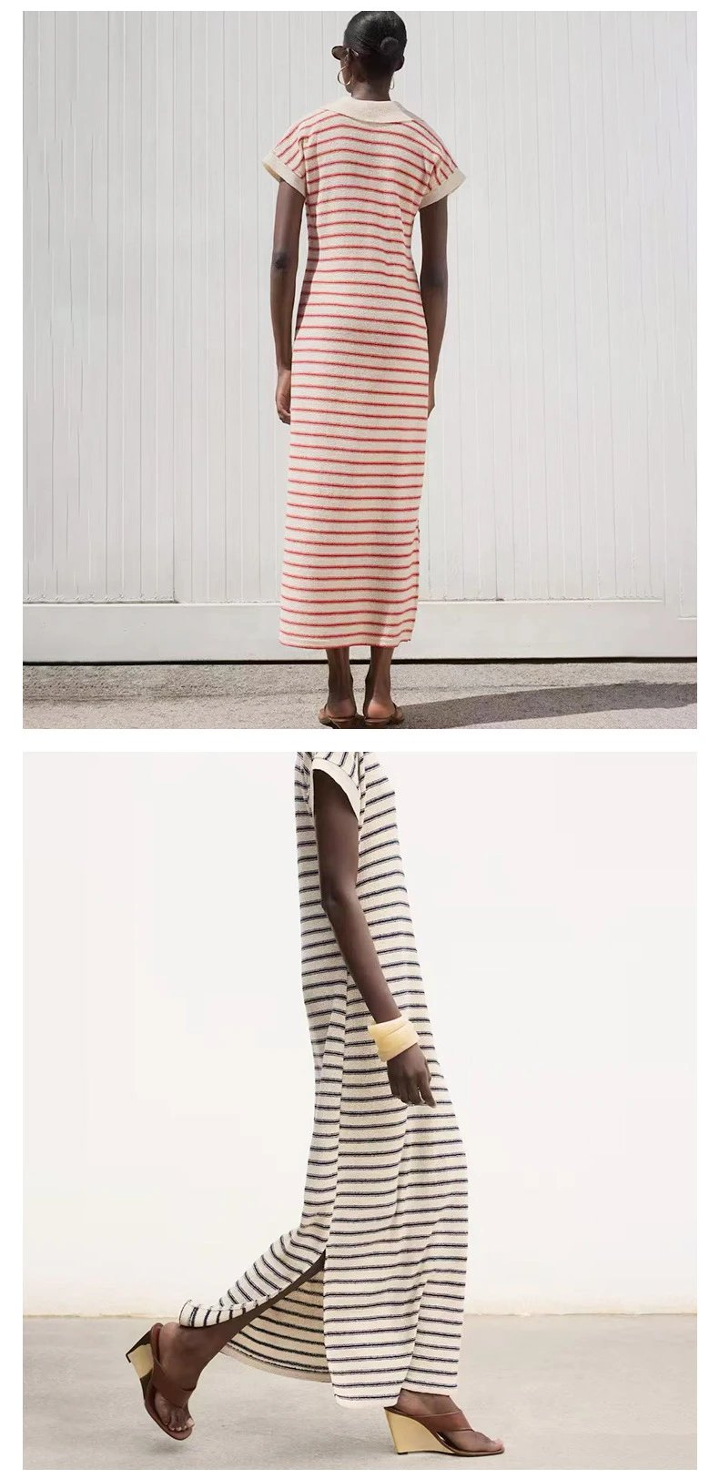 Jacquemus Le Polo Dress Red and Beige Striped Knit Dress - 12