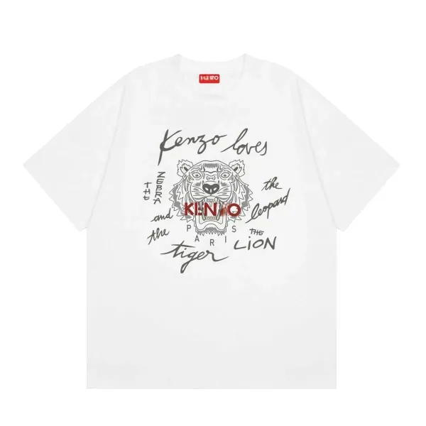 Kenzo Loves Tiger and Leopard White T-Shirt - 1