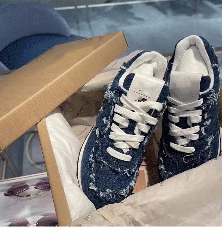 New Balance 574 Denim Distressed Blue Sneakers - 15