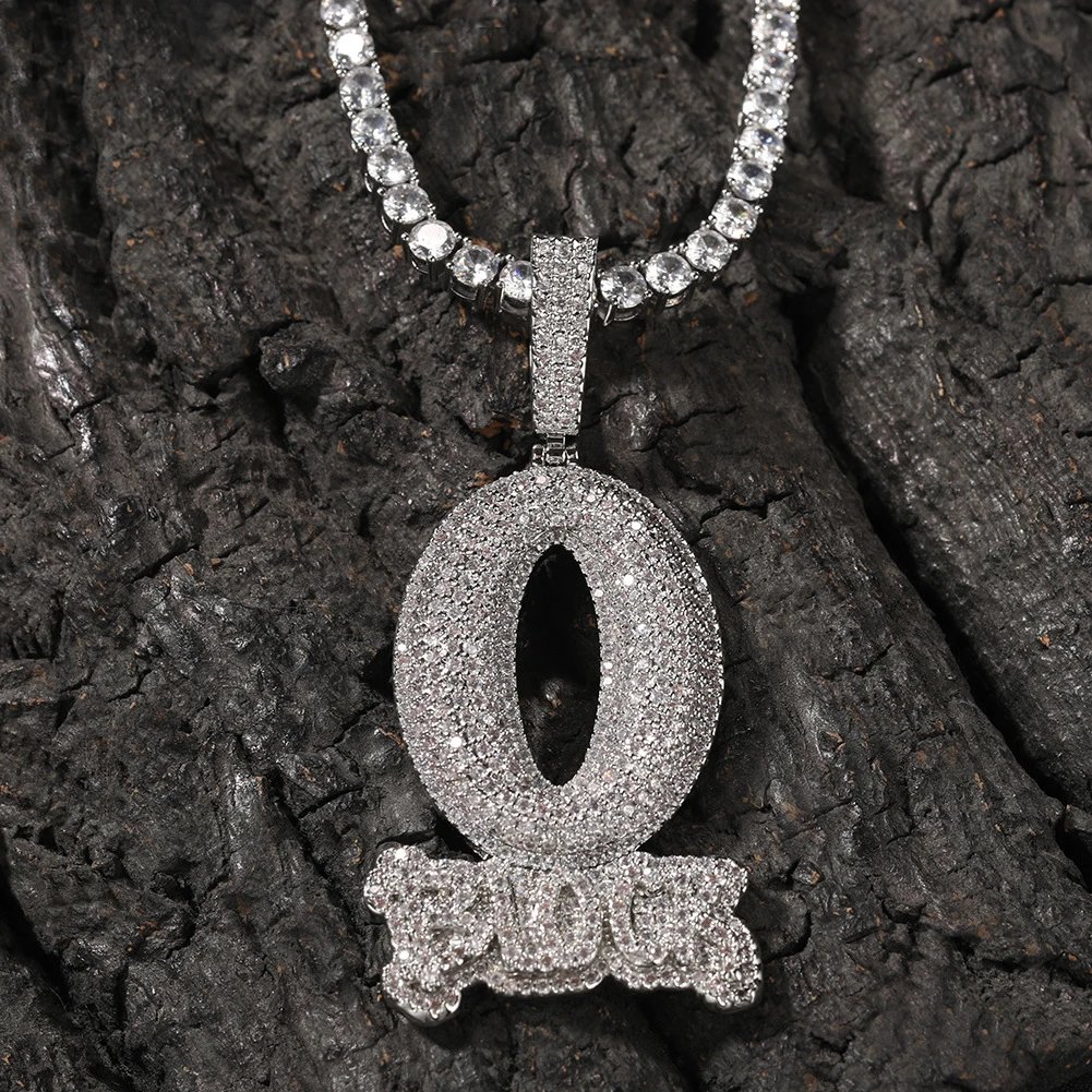 Design Custom 'O' Pendant Necklace with Micro-Pave Cubic Zirconia on Rope Chain Jewelry - 17