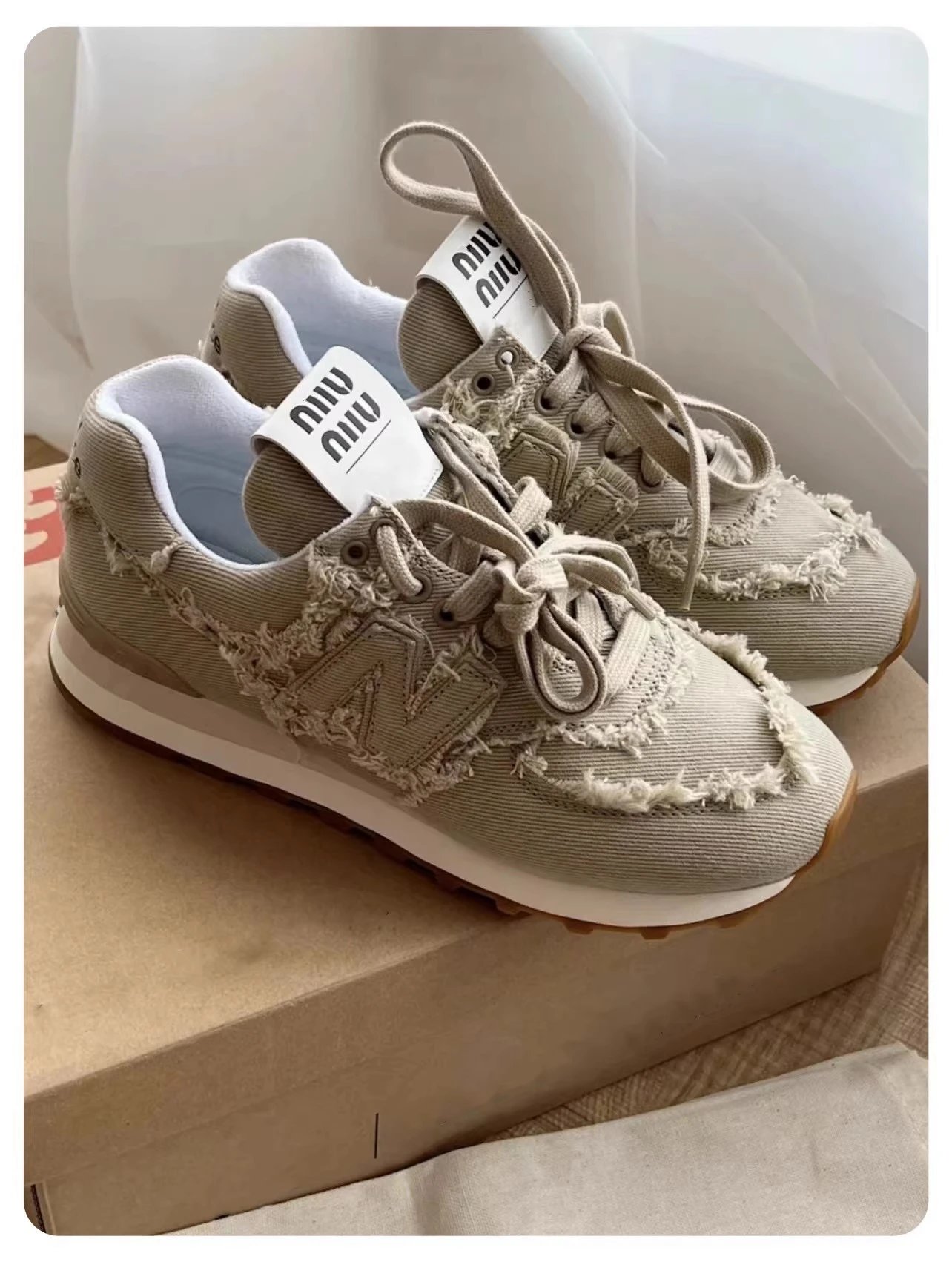 New Balance 574 Denim Distressed Blue Sneakers - 22