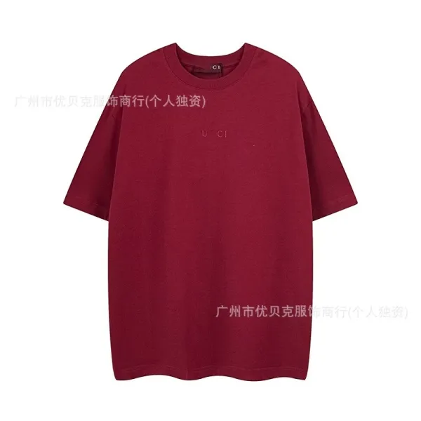 Design Minimalist Embroidered Logo Burgundy T-Shirt - 1