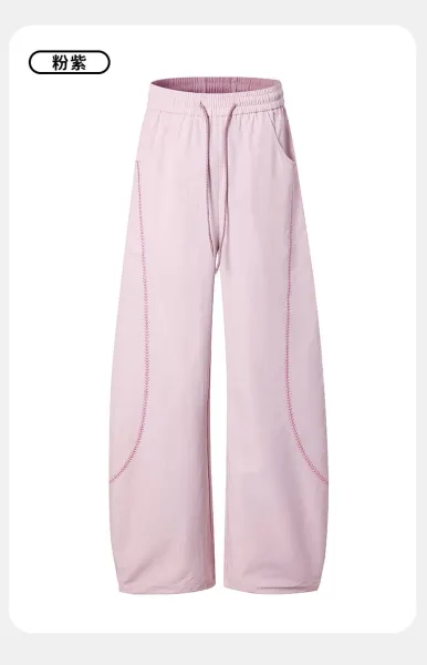 Design Wide-Leg Track Pants with Yellow Stitching Gray Sweatpants - 16