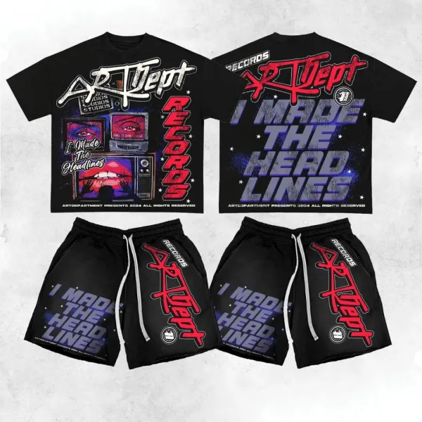 Design Art Department x Dept Records I Made The Headlines Black T-Shirt and Shorts Set Sets - 1