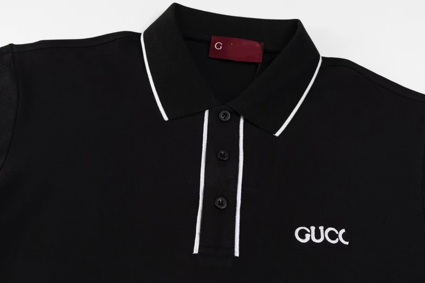 Gucci Logo-Embroidered Black Polo with White Trim Polo Shirt - 4
