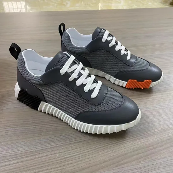 Design Chunky Mesh Sneakers with Sole in Gray, White, Black, and Orange - 1