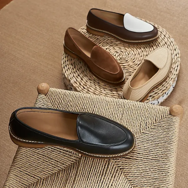 Design Suede Loafers Brown with Contrast Stitching Casual Shoes - 18