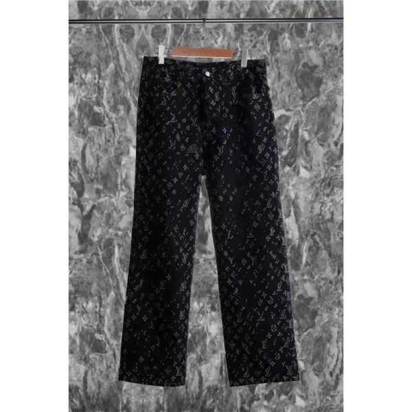 Louis Vuitton Monogram Print Wide-Leg Jeans Black - 1