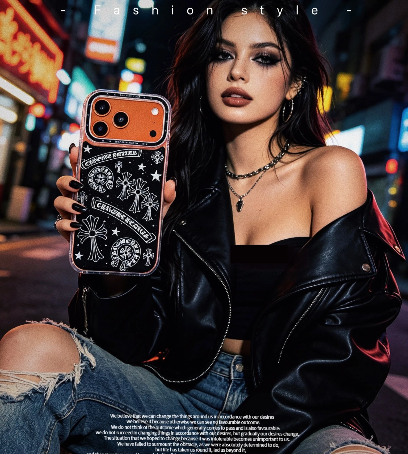 Chrome Hearts Orange Glitter Cross Motif Phone Case - 3