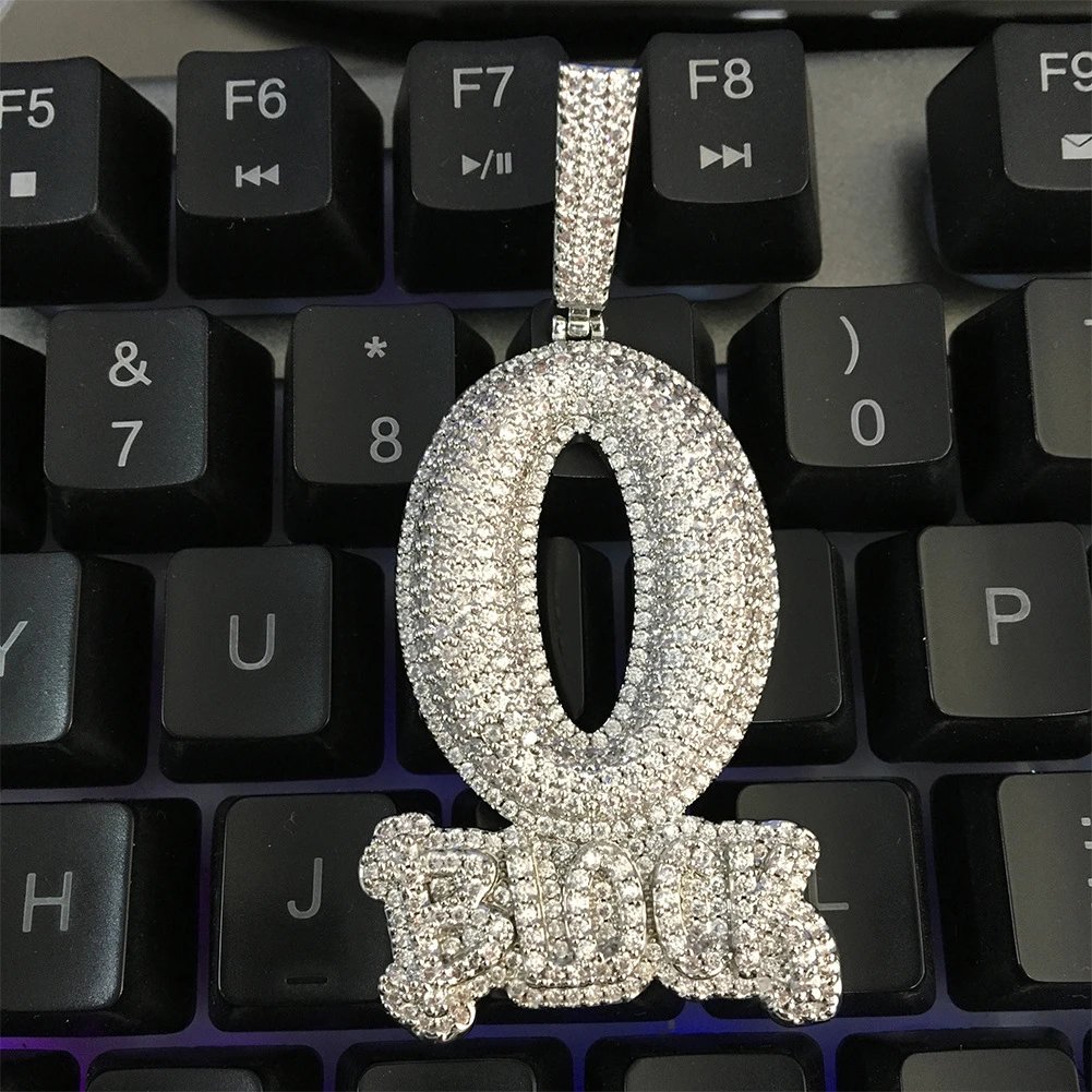 Design Custom 'O' Pendant Necklace with Micro-Pave Cubic Zirconia on Rope Chain Jewelry - 18
