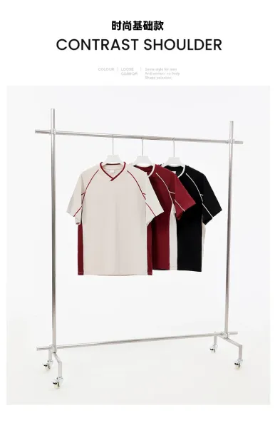 Design V-Neck Contrast Panel Jersey Red / White - 5