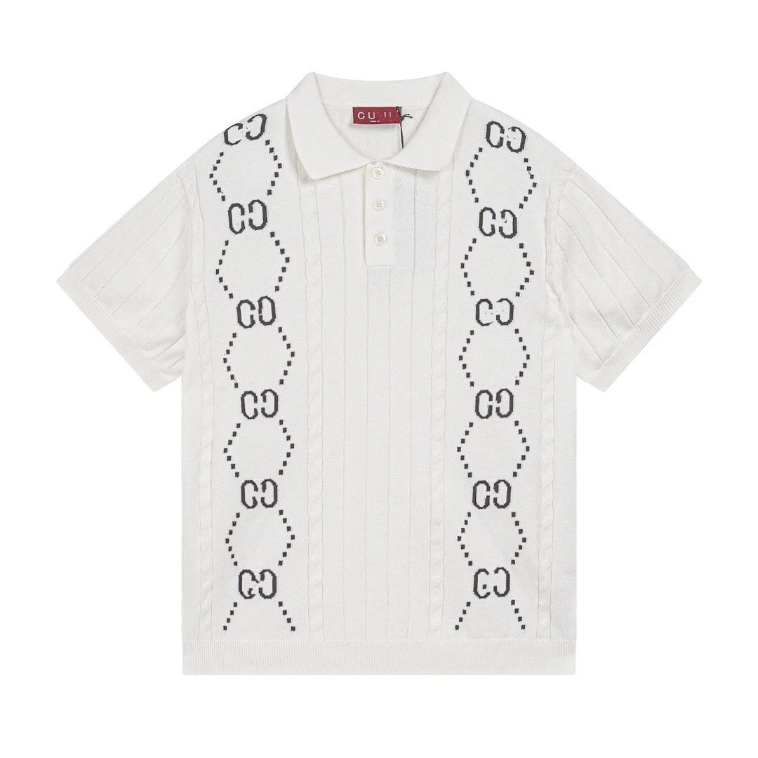 Gucci GUC Striped Knit Polo Navy and White Polo Shirt - 29
