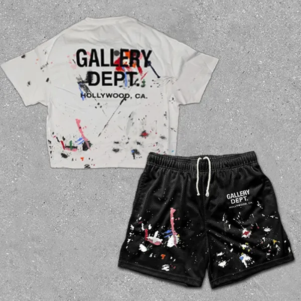 Gallery Dept Paint Splatter Crop Tee and Mesh Shorts Set - 1