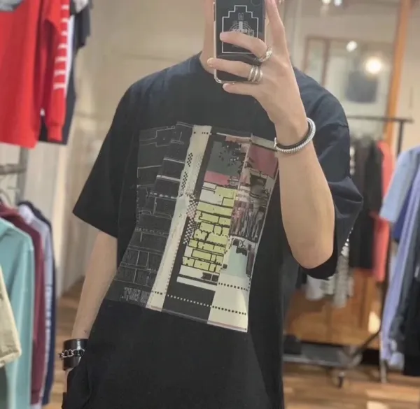 Design Abstract Graphic Print Oversized T-Shirt in Mint and Charcoal - 6