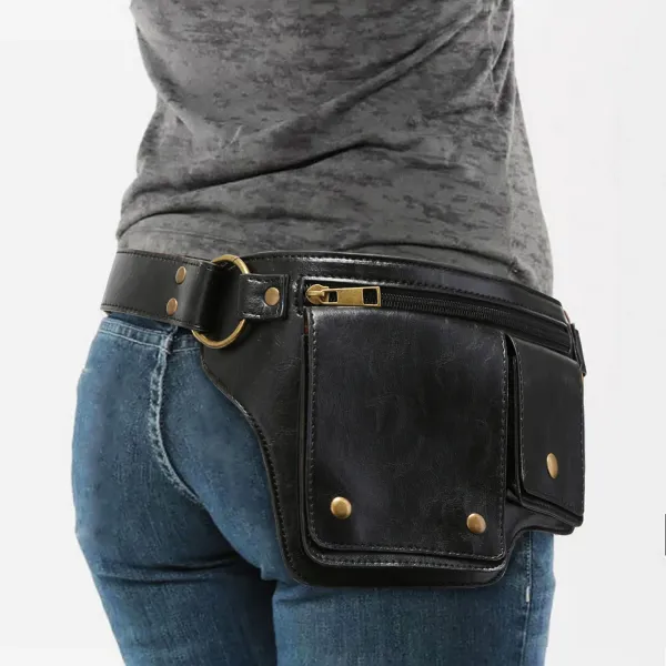 Design Embossed Floral Gray Leather Belt Bag - 16