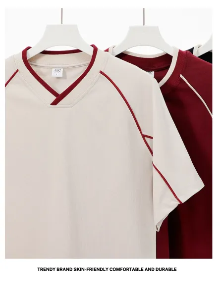 Design V-Neck Contrast Panel Jersey Red / White - 10