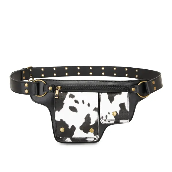 Design Embossed Floral Gray Leather Belt Bag - 29