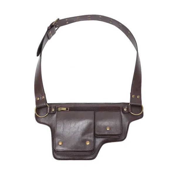 Design Embossed Floral Gray Leather Belt Bag - 11