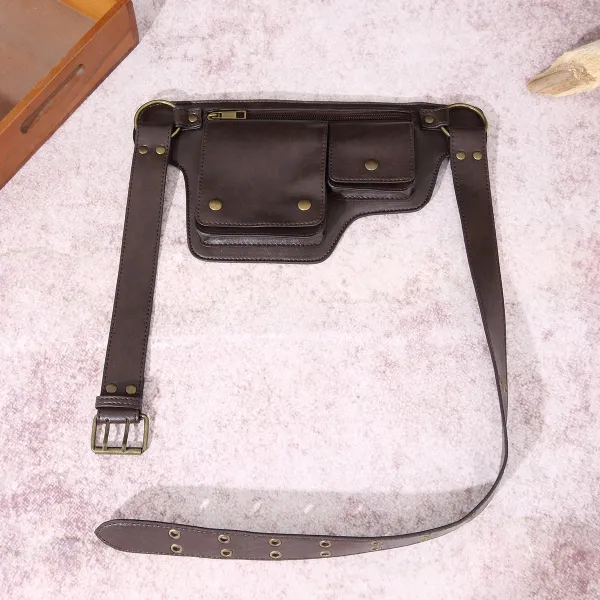 Design Embossed Floral Gray Leather Belt Bag - 15