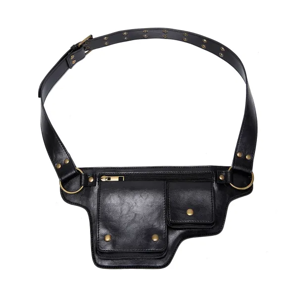 Design Embossed Floral Gray Leather Belt Bag - 19