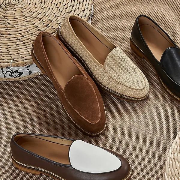 Design Suede Loafers Brown with Contrast Stitching Casual Shoes - 5