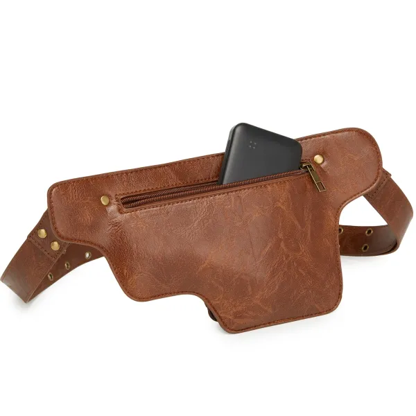 Design Embossed Floral Gray Leather Belt Bag - 32