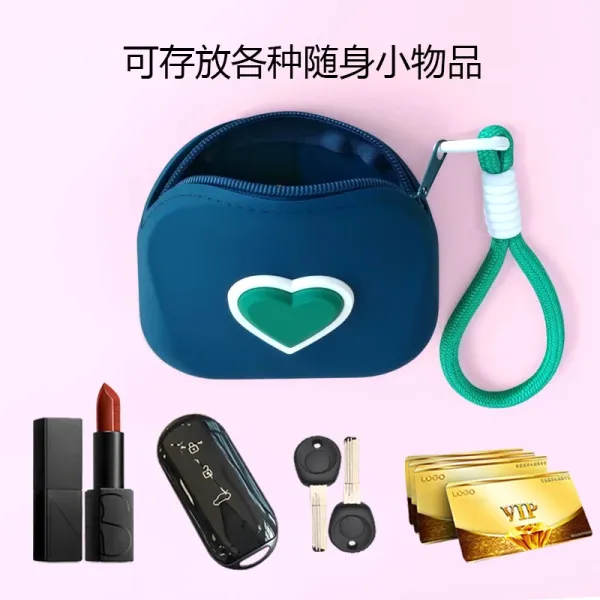 Design Heart Embossed Silicone Wristlet Purple Clutches - 5