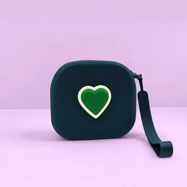 Design Heart Motif Wristlet Pouch in Deep Green - 1