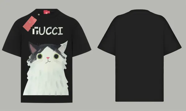 Gucci Cat Print Graphic T-Shirt Black - 1