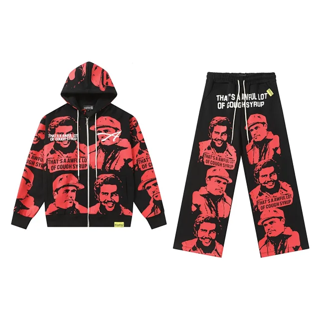 Unbranded Matching Sets Zip-Up Hooded Sweatshirt and Jogger Set with Portrait Graphic product detail image 5