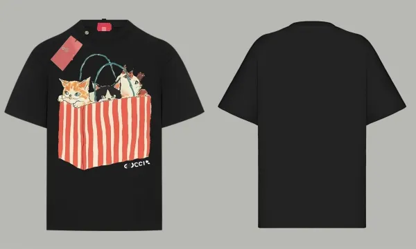 Gucci Cats in Striped Bag Black T-Shirt - 1