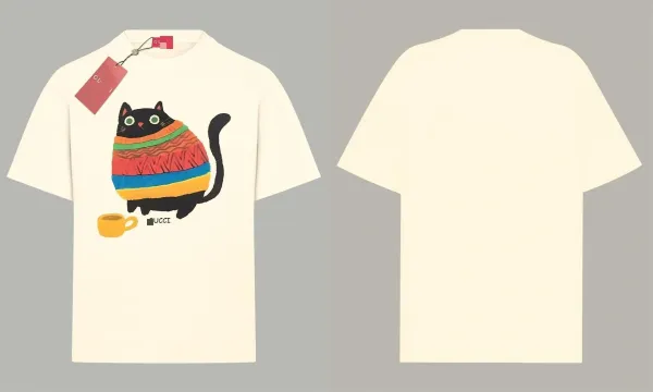 Gucci Cat Print Crewneck T-Shirt Beige - 1