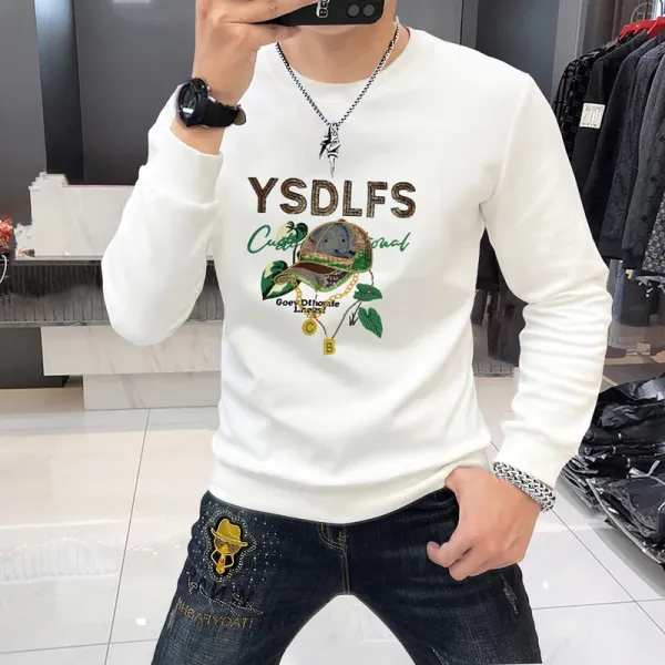 Design YSDLFS Embroidered Graphic Long-Sleeve T-Shirt White - 1