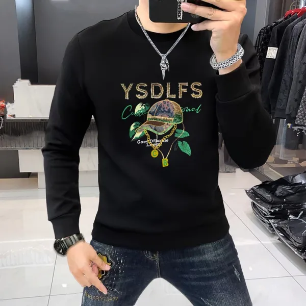 Design YSDLFS Embroidered Graphic Sweatshirt Black Sweater - 19