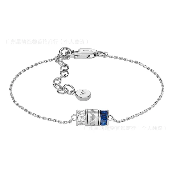 Emporio Armani Logo Charm Bracelet with Blue and Clear Crystals Silver Bracelet Jewelry - 1