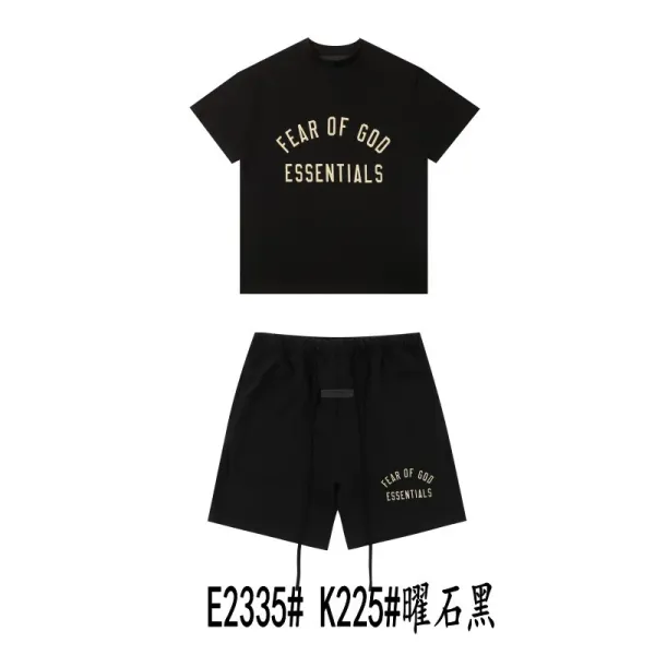 Fear of God Essentials Arch Logo Black T-Shirt and Shorts Set - 1