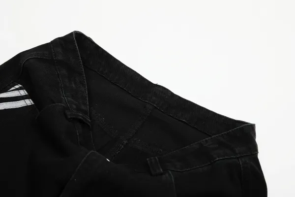 Adidas Originals Wide-Leg Denim Pants Black with White Triple Stripes Jeans - 14