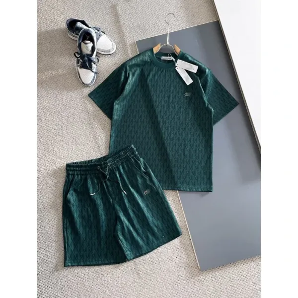 Design Diamond Texture Green T-Shirt and Shorts Set - 1