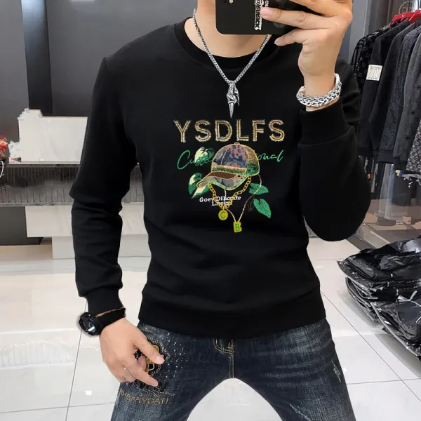 Design YSDLFS Embroidered Graphic Sweatshirt Black Sweater - 20
