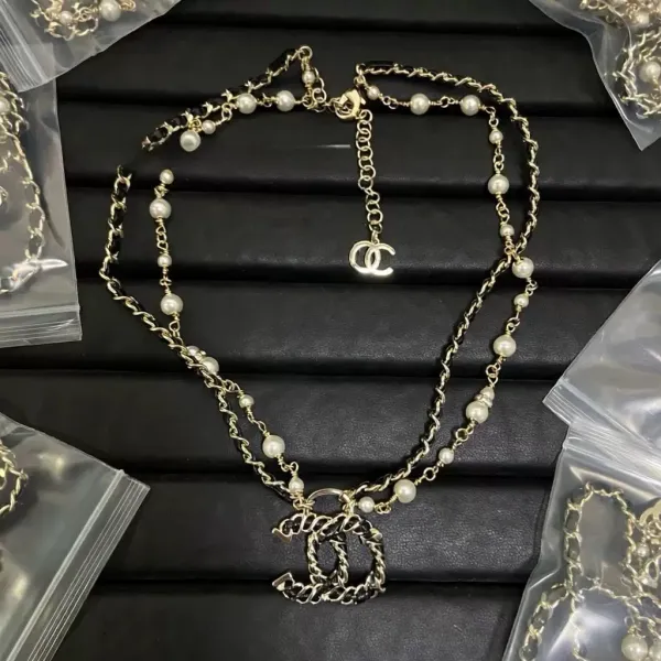 Chanel CC Logo Pearl Chain Necklace Gold Jewelry - 1