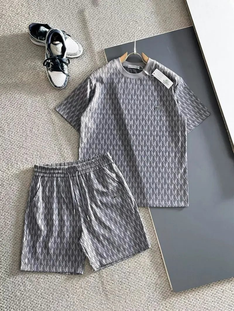 Lacoste Monogram Print Beige Set T-Shirt and Shorts - 11