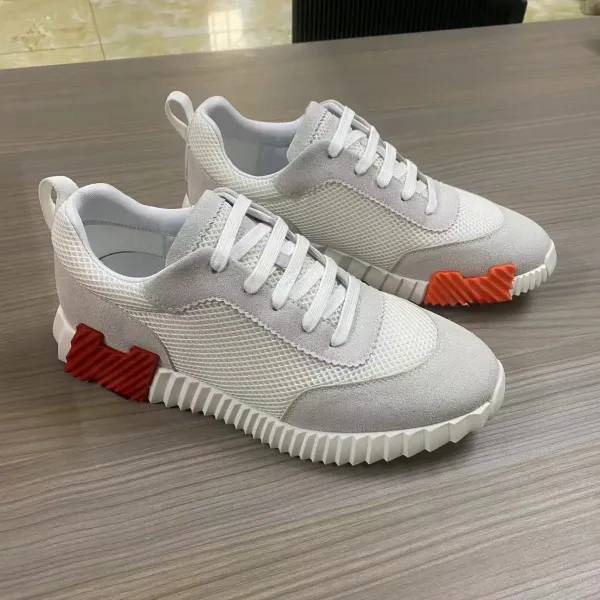 Design Chunky Mesh Sneakers with Contrast Heel Accents White / Gray / Red - 1