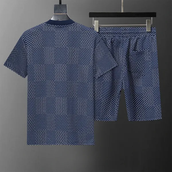 Design Checkerboard Pattern Navy Blue Casual Set - 4