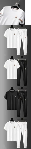 Design B Logo Embroidered White T-Shirt and Black Drawstring Sweatpants Set - 4