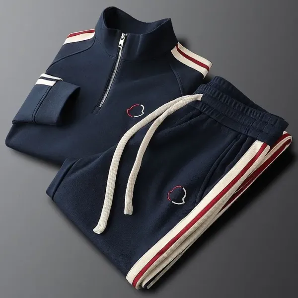 Design Half-Zip Track Set Black with Cream and Red Stripes Tracksuit - 9