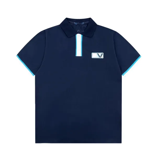 Valentino V Logo Navy Polo with Turquoise Trim Tops Polo - 1