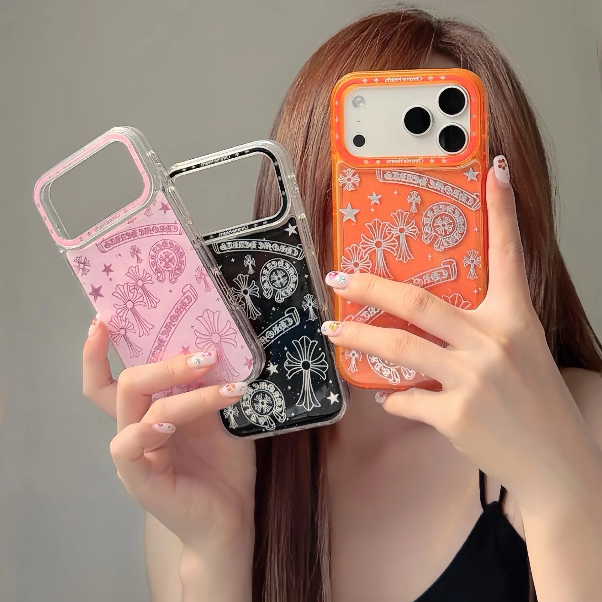 Chrome Hearts Orange Glitter Cross Motif Phone Case - 6