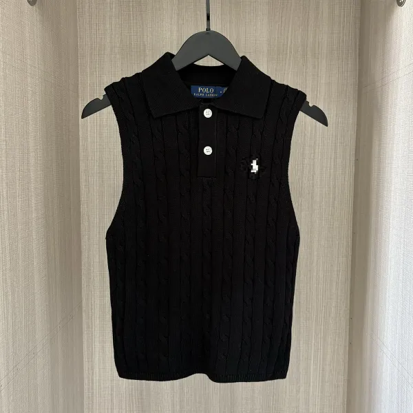 Polo Ralph Lauren Cable Knit Sleeveless Polo Black Vest Vest Top - 1